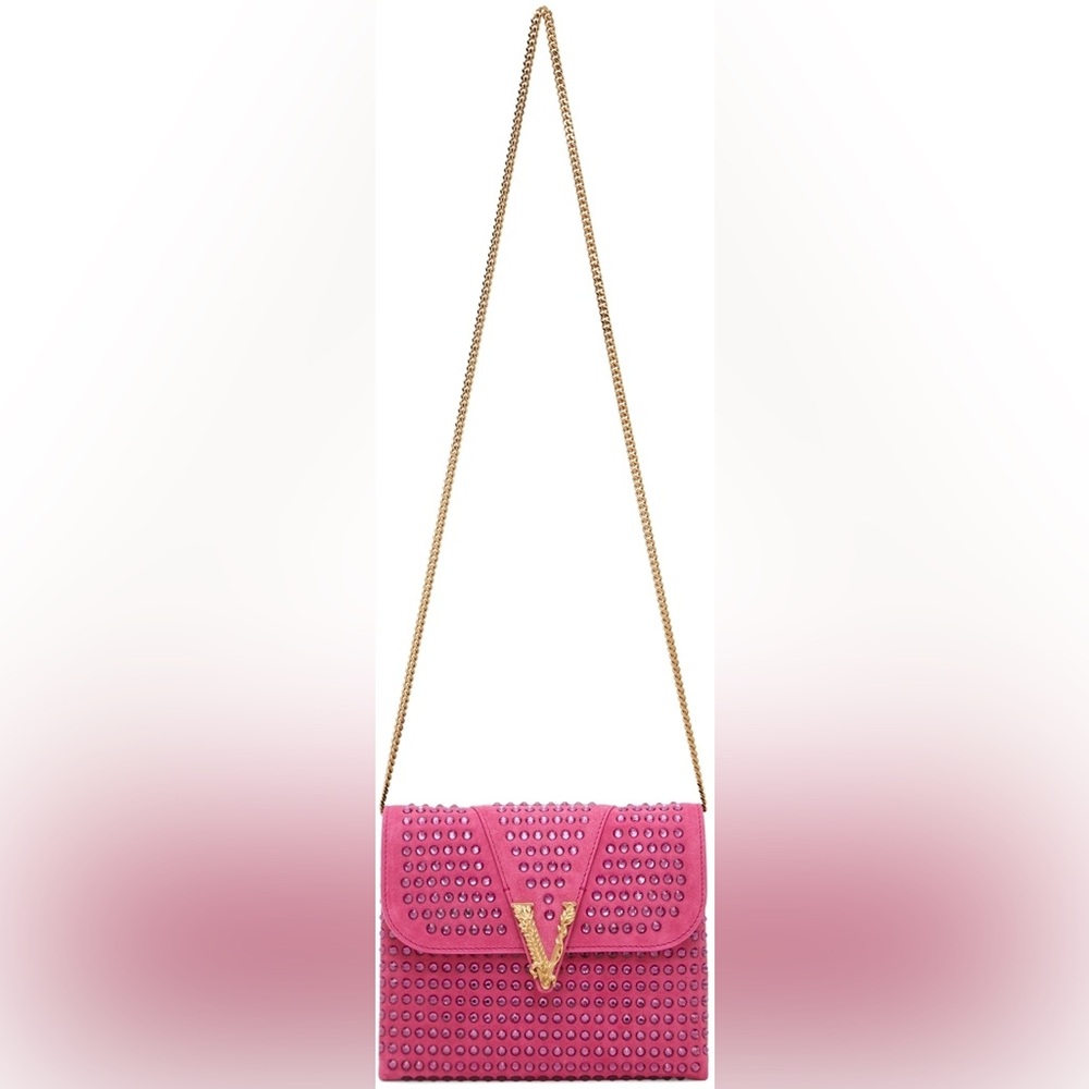 Authentic Versace Virtus Pink Crystal Studded Crossbody Bag